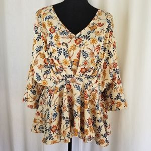 Hayden Floral Print Blouse - Cream, Red, Blue, Orange